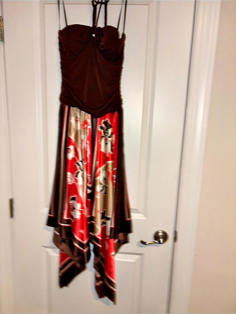 Floral Strapless Maxi Dress in Red & Brown Like New